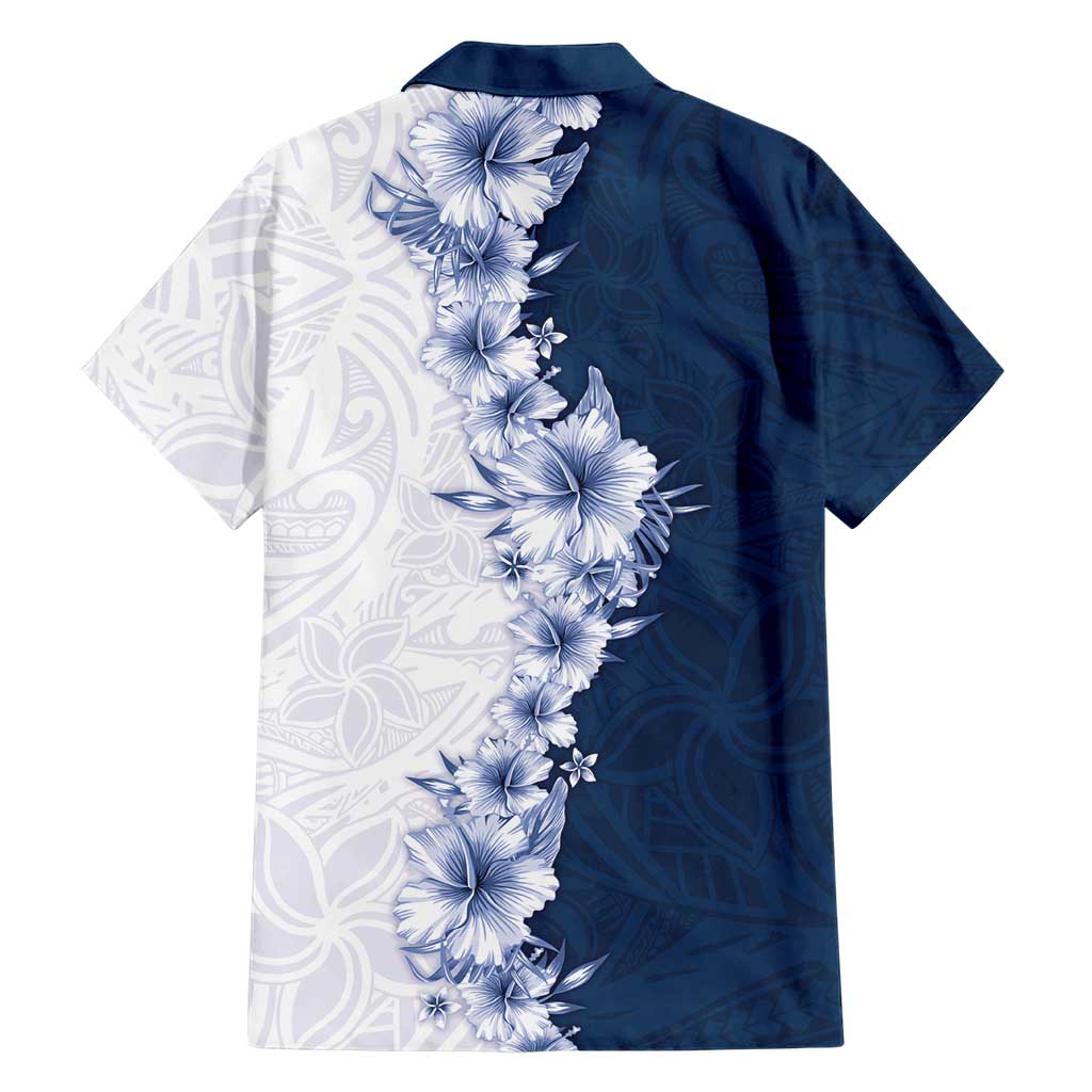 Hawaii Hibiscus Flowers Family Matching Off Shoulder Maxi Dress and Hawaiian Shirt Blue Polynesian Pattern LT05 - Polynesian Pride
