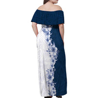 Hawaii Hibiscus Flowers Family Matching Off Shoulder Maxi Dress and Hawaiian Shirt Blue Polynesian Pattern LT05 - Polynesian Pride