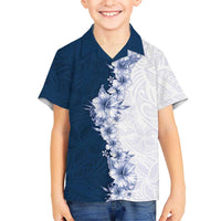 Hawaii Hibiscus Flowers Family Matching Off Shoulder Maxi Dress and Hawaiian Shirt Blue Polynesian Pattern LT05 Son's Shirt Blue - Polynesian Pride