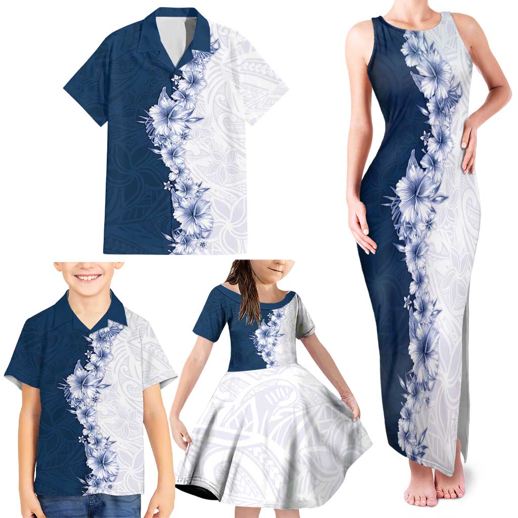 Hawaii Hibiscus Flowers Family Matching Tank Maxi Dress and Hawaiian Shirt Blue Polynesian Pattern LT05 - Polynesian Pride