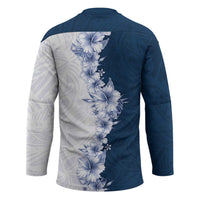 Hawaii Hibiscus Flowers Hockey Jersey Blue Polynesian Pattern