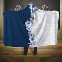 Hawaii Hibiscus Flowers Hooded Blanket Blue Polynesian Pattern