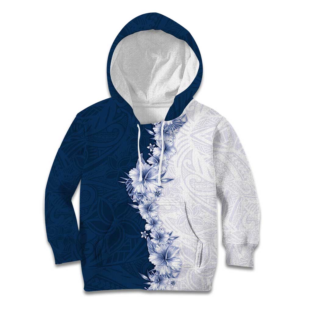 Hawaii Hibiscus Flowers Kid Hoodie Blue Polynesian Pattern
