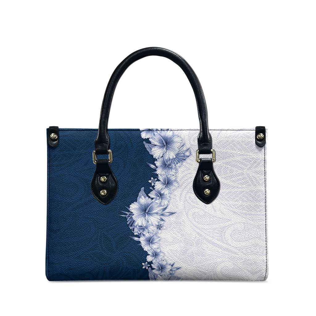 Hawaii Hibiscus Flowers Leather Bag Blue Polynesian Pattern