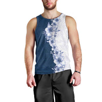 Hawaii Hibiscus Flowers Men Tank Top Blue Polynesian Pattern