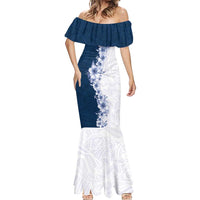 Hawaii Hibiscus Flowers Mermaid Dress Blue Polynesian Pattern