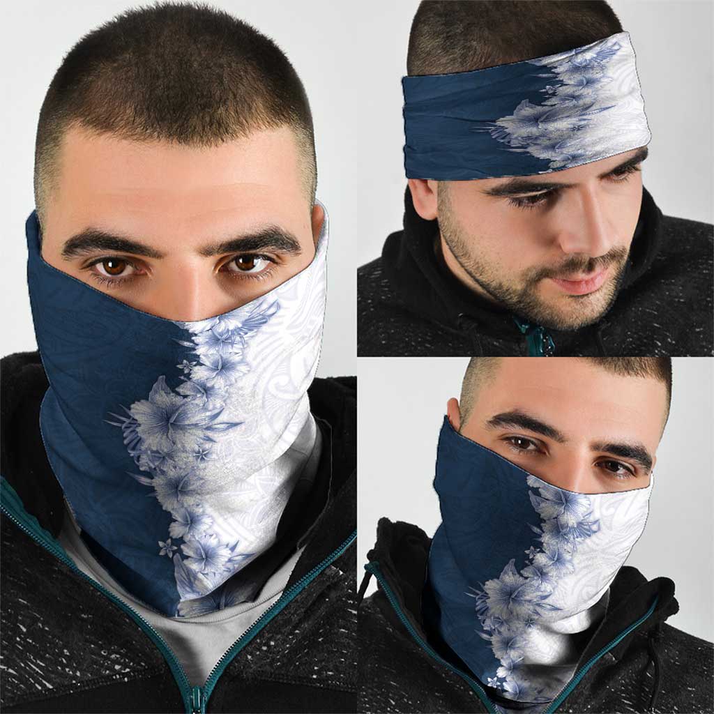 Hawaii Hibiscus Flowers Neck Gaiter Blue Polynesian Pattern