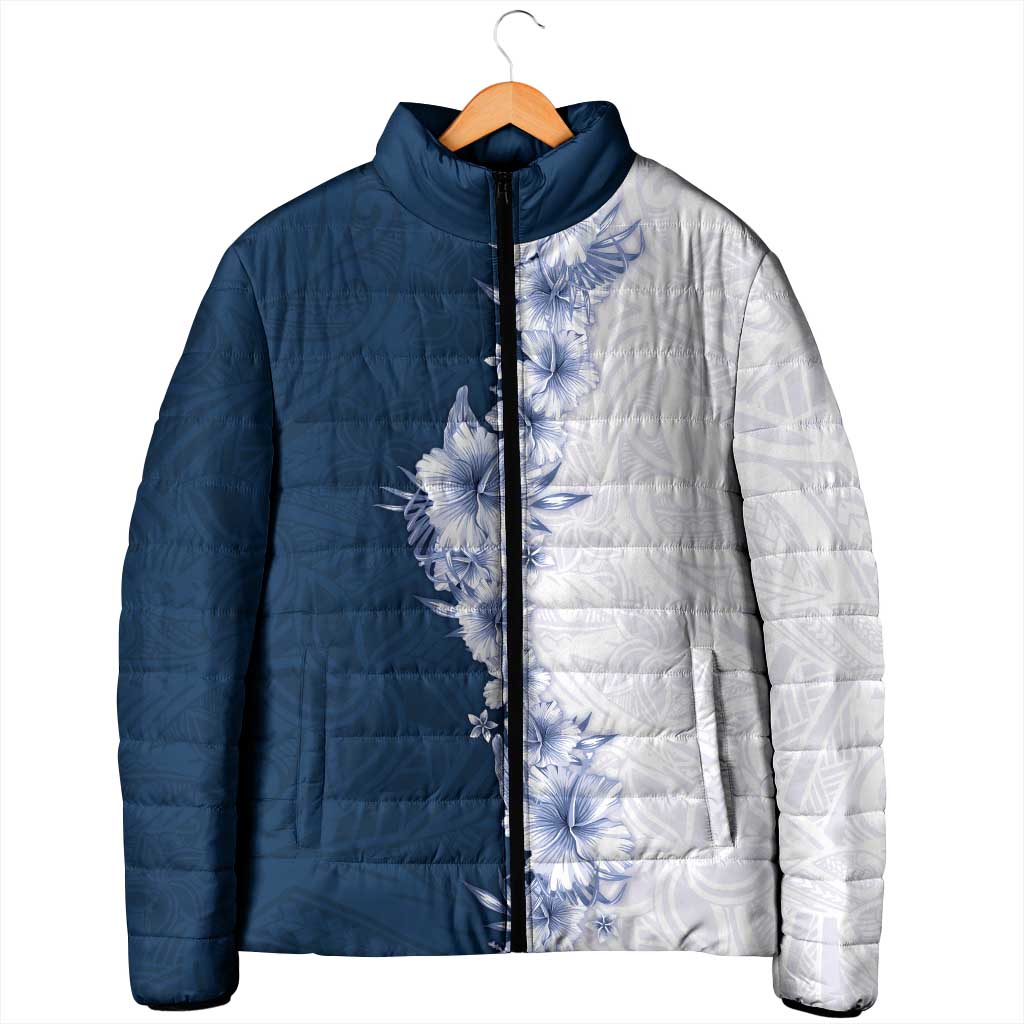 Hawaii Hibiscus Flowers Padded Jacket Blue Polynesian Pattern
