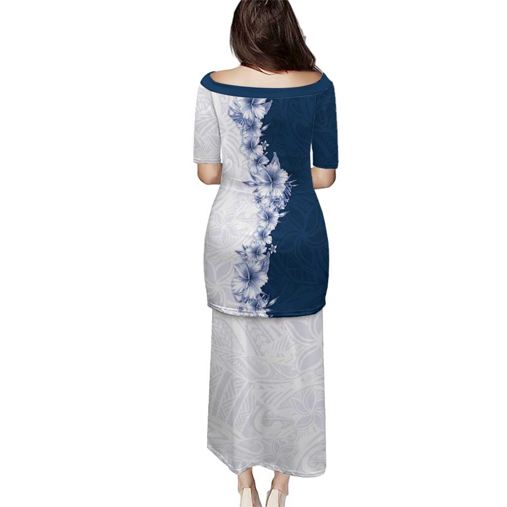 Hawaii Hibiscus Flowers Puletasi Blue Polynesian Pattern