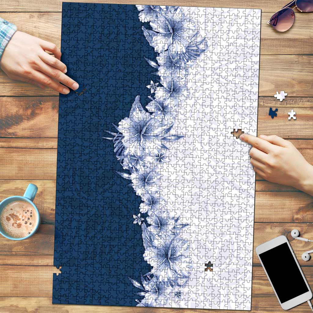 Hawaii Hibiscus Flowers Puzzle Blue Polynesian Pattern