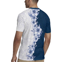 Hawaii Hibiscus Flowers Rugby Jersey Blue Polynesian Pattern