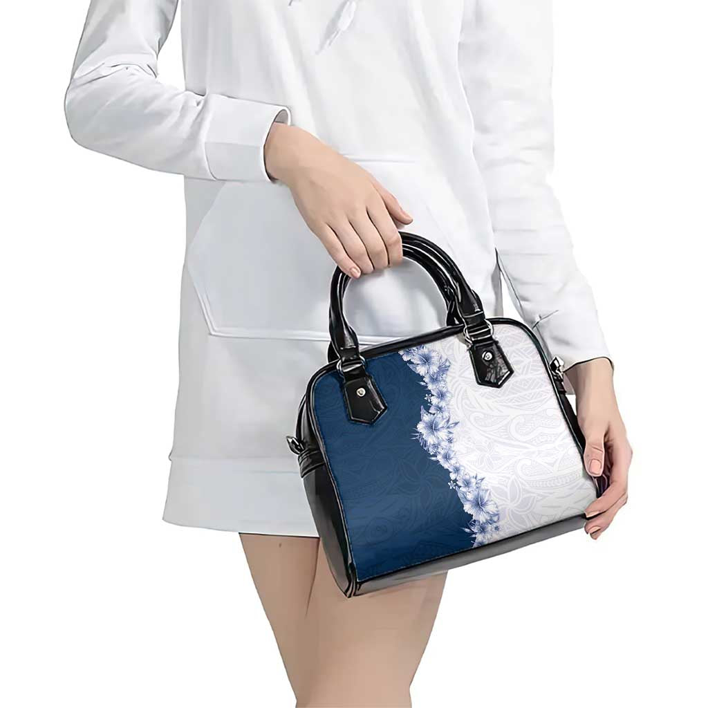 Hawaii Hibiscus Flowers Shoulder Handbag Blue Polynesian Pattern