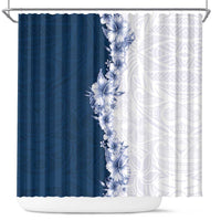 Hawaii Hibiscus Flowers Shower Curtain Blue Polynesian Pattern