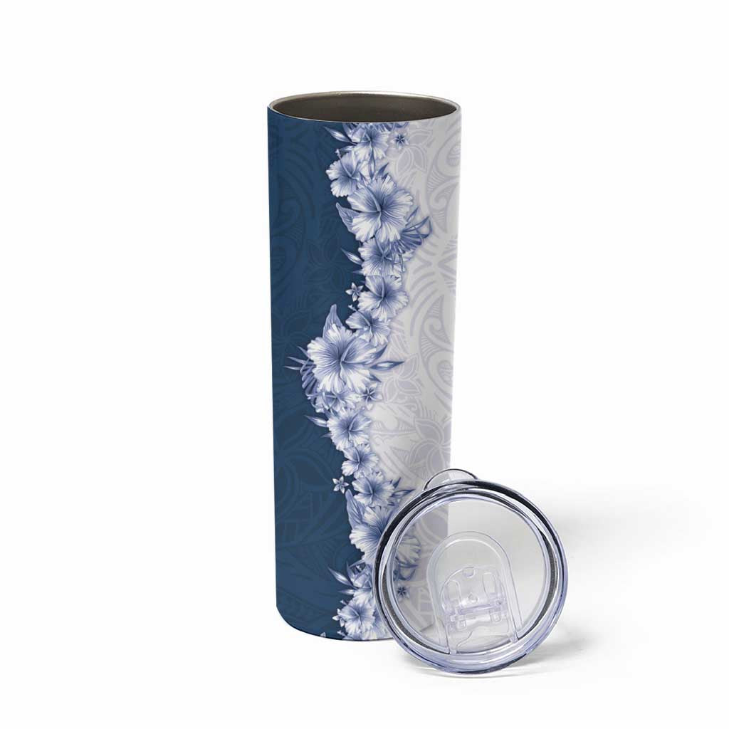 Hawaii Hibiscus Flowers Skinny Tumbler Blue Polynesian Pattern