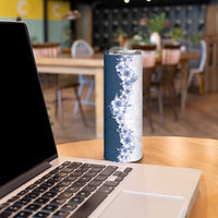 Hawaii Hibiscus Flowers Skinny Tumbler Blue Polynesian Pattern