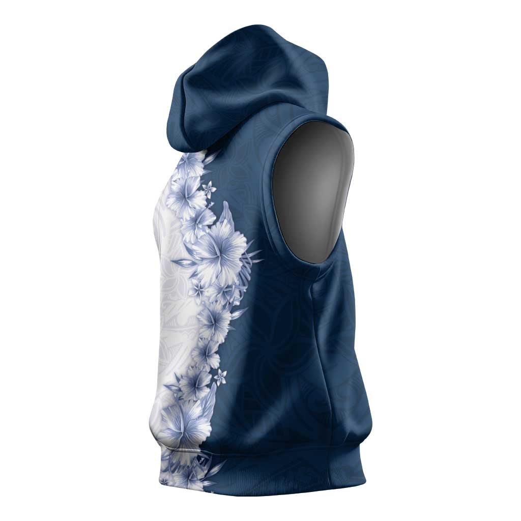 Hawaii Hibiscus Flowers Sleeveless Hoodie Blue Polynesian Pattern