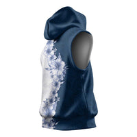 Hawaii Hibiscus Flowers Sleeveless Hoodie Blue Polynesian Pattern