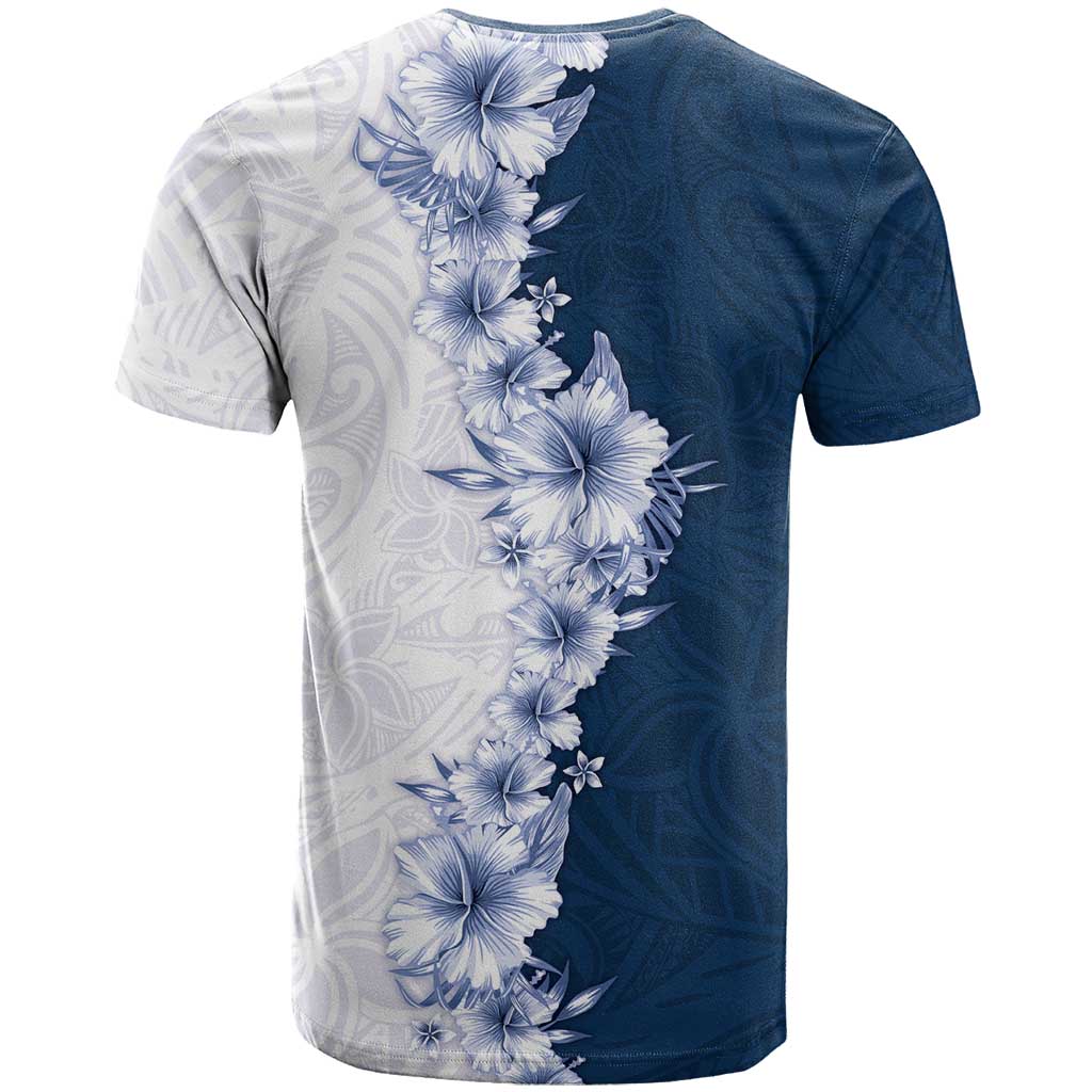 Hawaii Hibiscus Flowers T Shirt Blue Polynesian Pattern