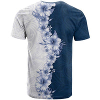 Hawaii Hibiscus Flowers T Shirt Blue Polynesian Pattern