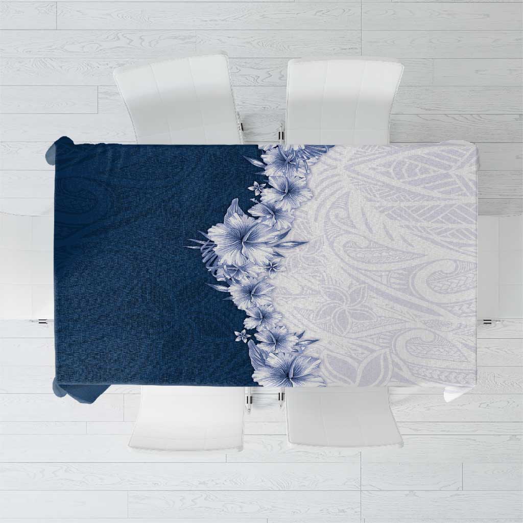 Hawaii Hibiscus Flowers Tablecloth Blue Polynesian Pattern