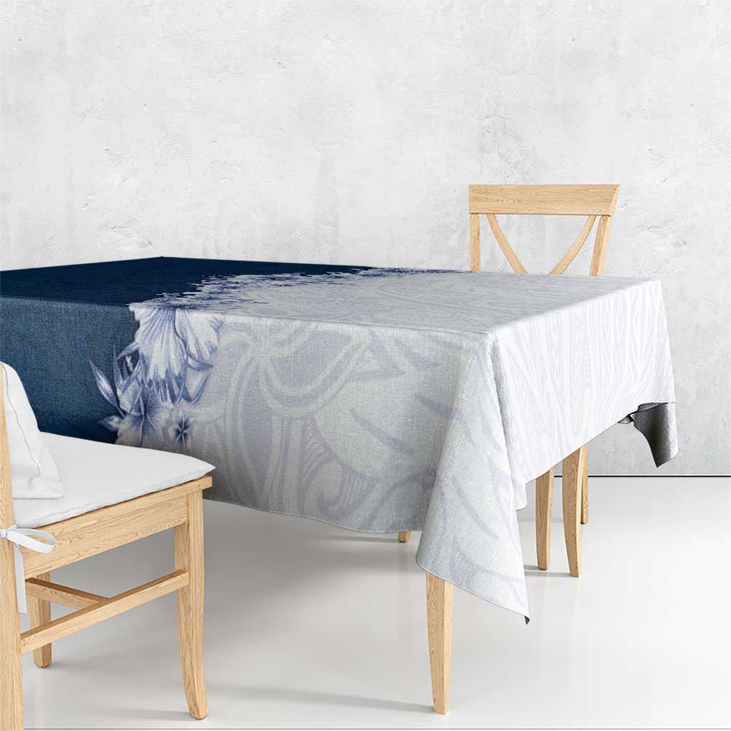 Hawaii Hibiscus Flowers Tablecloth Blue Polynesian Pattern