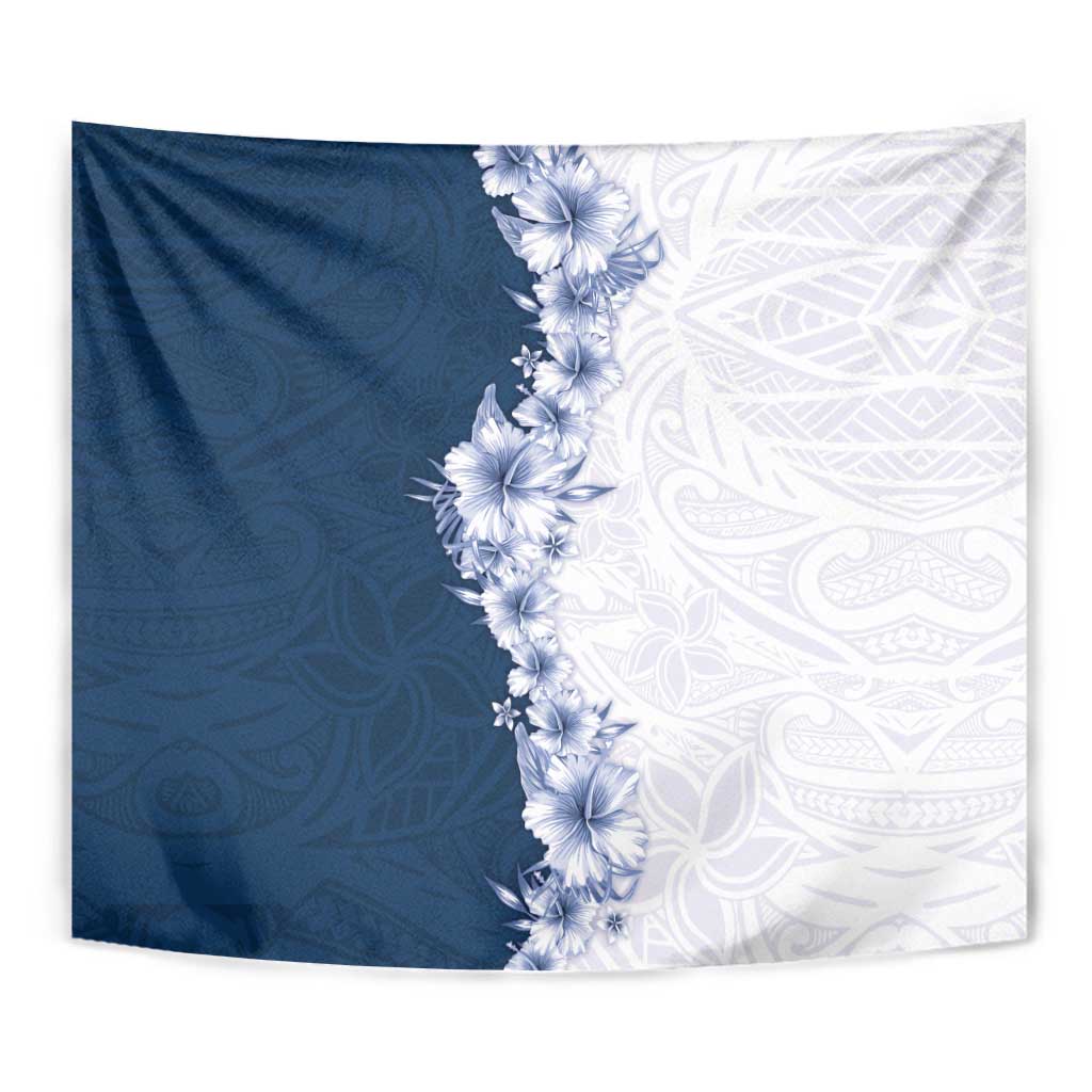 Hawaii Hibiscus Flowers Tapestry Blue Polynesian Pattern