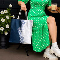 Hawaii Hibiscus Flowers Tote Bag Blue Polynesian Pattern