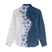Hawaii Hibiscus Flowers Women Casual Shirt Blue Polynesian Pattern