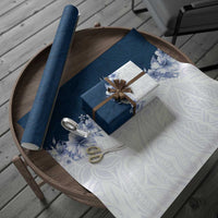 Hawaii Hibiscus Flowers Wrapping Paper Blue Polynesian Pattern