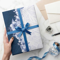 Hawaii Hibiscus Flowers Wrapping Paper Blue Polynesian Pattern