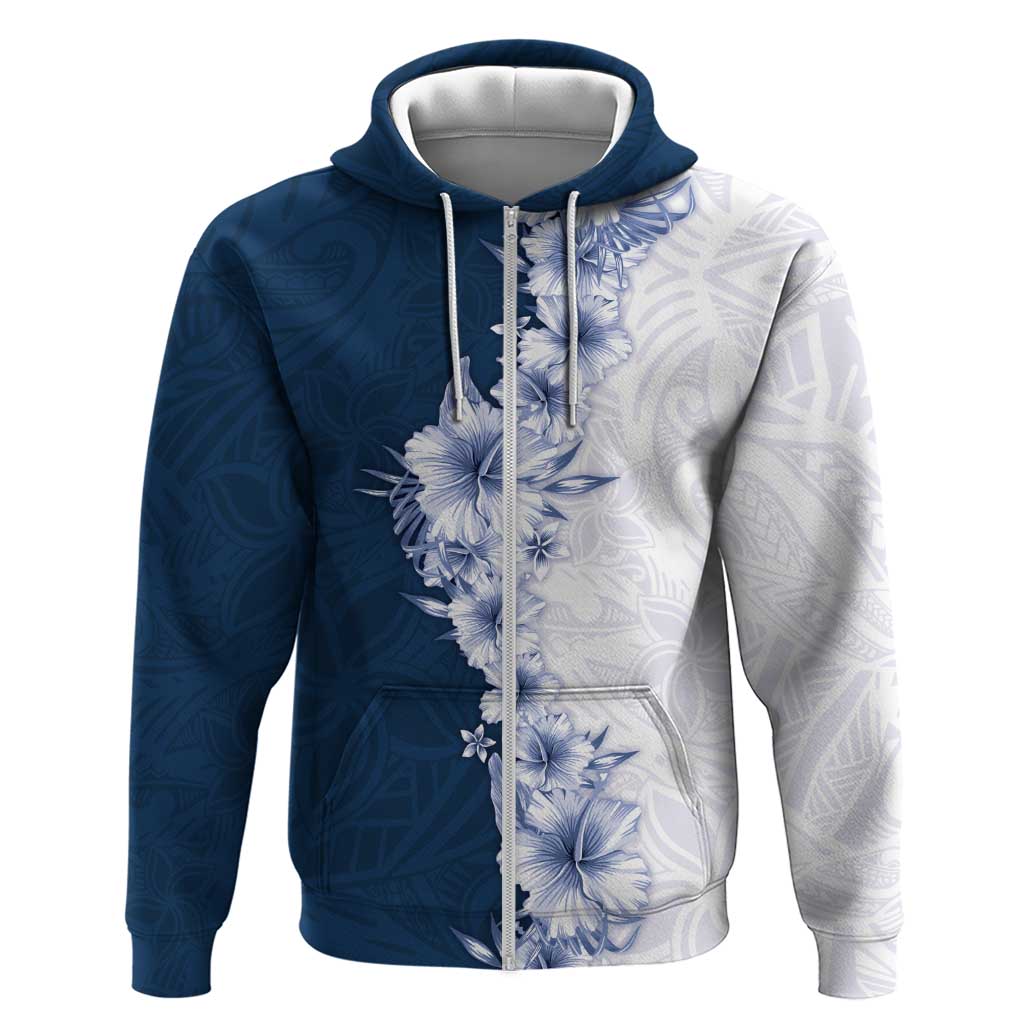 Hawaii Hibiscus Flowers Zip Hoodie Blue Polynesian Pattern
