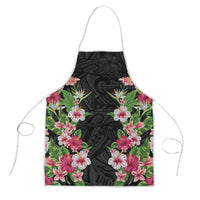 Hawaii Tropical Flowers Apron Black Polynesian Tattoo Art