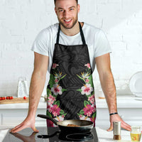 Hawaii Tropical Flowers Apron Black Polynesian Tattoo Art