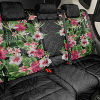 Hawaii Tropical Flowers Back Car Seat Cover Black Polynesian Tattoo Art LT05 - Polynesian Pride