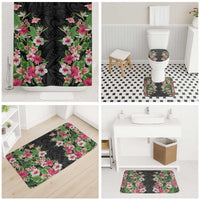 Hawaii Tropical Flowers Bathroom Set Black Polynesian Tattoo Art