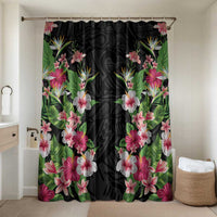 Hawaii Tropical Flowers Bathroom Set Black Polynesian Tattoo Art