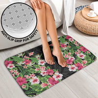 Hawaii Tropical Flowers Bathroom Set Black Polynesian Tattoo Art