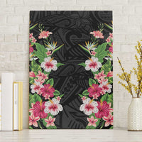 Hawaii Tropical Flowers Canvas Wall Art Black Polynesian Tattoo Art