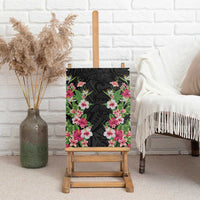 Hawaii Tropical Flowers Canvas Wall Art Black Polynesian Tattoo Art
