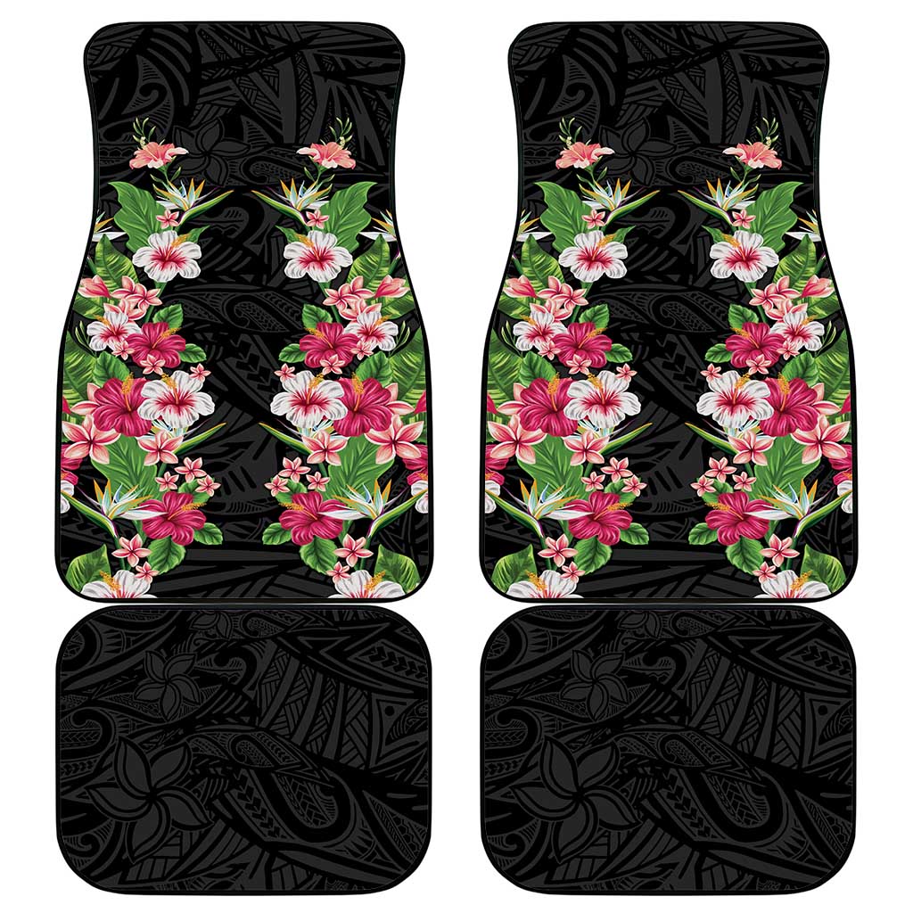 Hawaii Tropical Flowers Car Mats Black Polynesian Tattoo Art