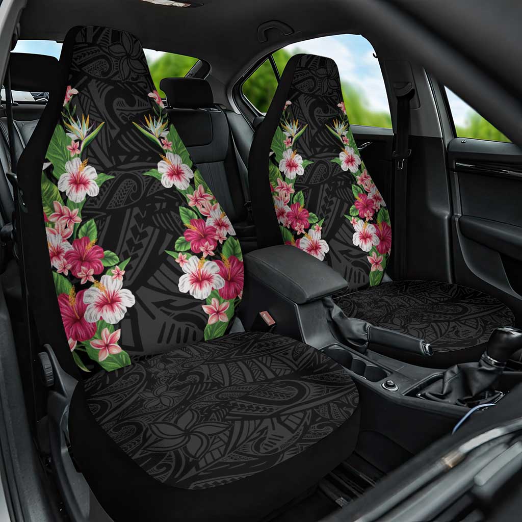 Hawaii Tropical Flowers Car Seat Cover Black Polynesian Tattoo Art LT05 One Size Black - Polynesian Pride