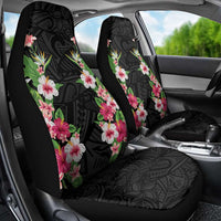 Hawaii Tropical Flowers Car Seat Cover Black Polynesian Tattoo Art LT05 - Polynesian Pride