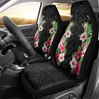 Hawaii Tropical Flowers Car Seat Cover Black Polynesian Tattoo Art LT05 - Polynesian Pride