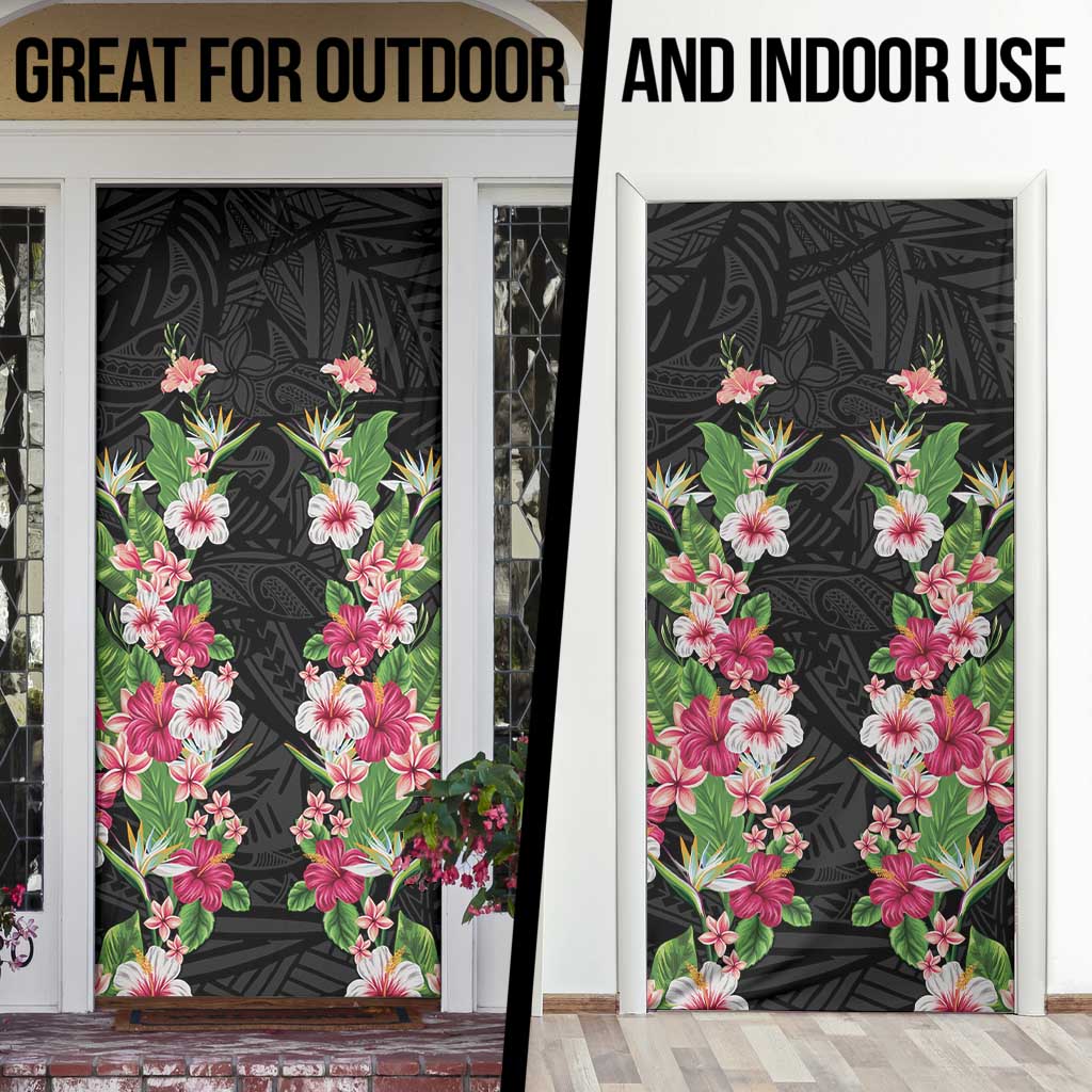 Hawaii Tropical Flowers Door Cover Black Polynesian Tattoo Art