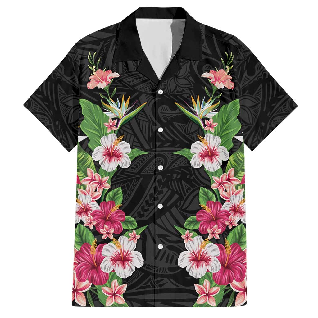 Hawaii Tropical Flowers Hawaiian Shirt Black Polynesian Tattoo Art LT05 Black - Polynesian Pride