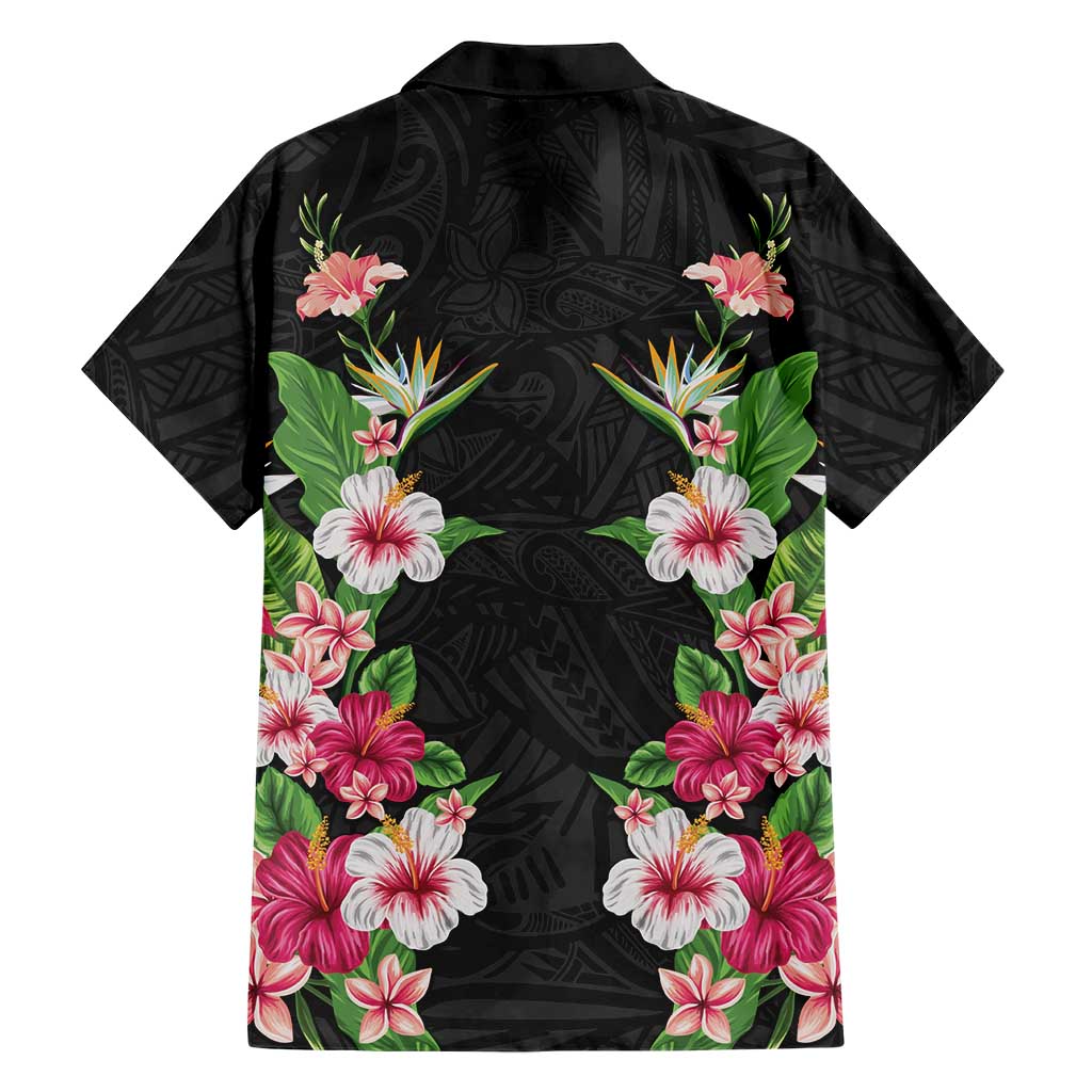 Hawaii Tropical Flowers Hawaiian Shirt Black Polynesian Tattoo Art LT05 - Polynesian Pride