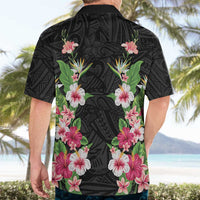 Hawaii Tropical Flowers Hawaiian Shirt Black Polynesian Tattoo Art LT05 - Polynesian Pride