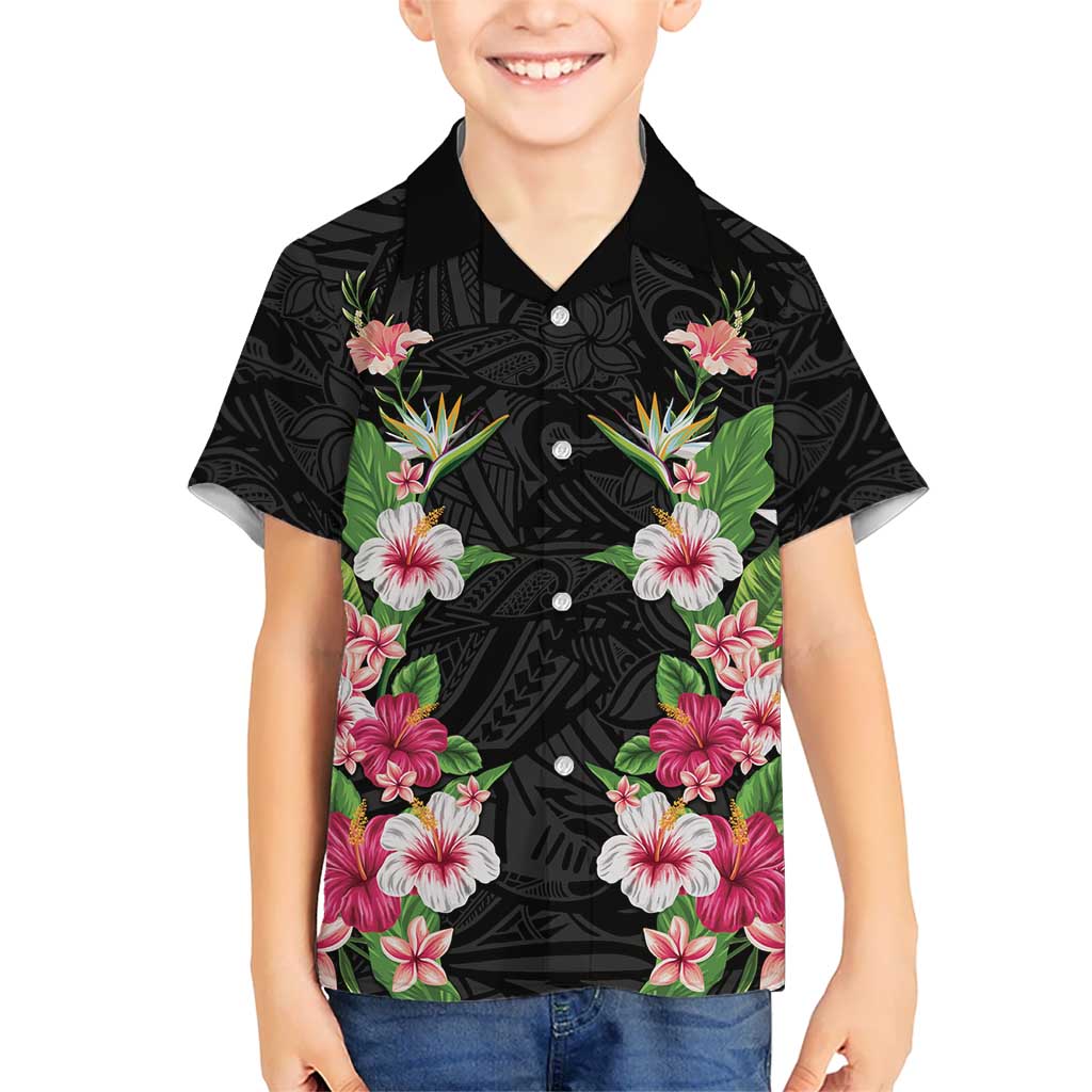 Hawaii Tropical Flowers Hawaiian Shirt Black Polynesian Tattoo Art LT05 - Polynesian Pride