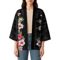 Hawaii Tropical Flowers Kimono Black Polynesian Tattoo Art