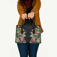 Hawaii Tropical Flowers Leather Bag Black Polynesian Tattoo Art